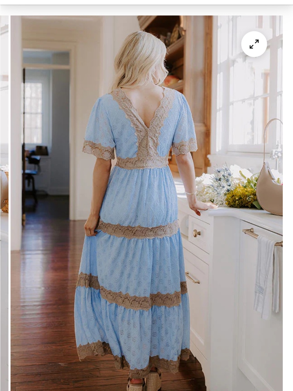 DAVI & DANI Powder Blue Maxi Dress with Tan Lace Trim - Picture 3 of 3